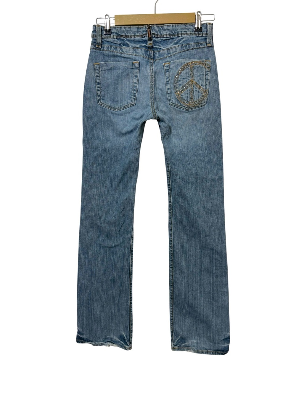 Vintage Y2K Twenty X Size 3 Peace Sign Pocket Low Rise Bootcut Jeans Boho Hippie